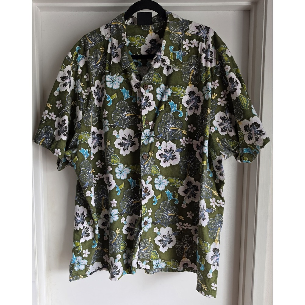 Pipeline USA Men's Short Sleeve Button-Down Shirt Green Floral Cotton